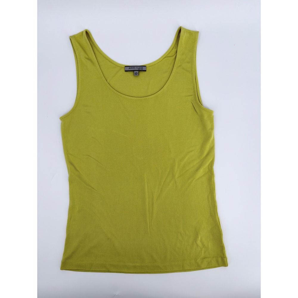 Anne Klein Tank Top Shell Classic Y2K Women Size PM Chartreuse Green Silk Blend